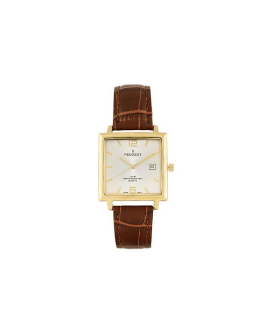 Peugeot 35mm 14K Gold Plated Square Watch with Strap
