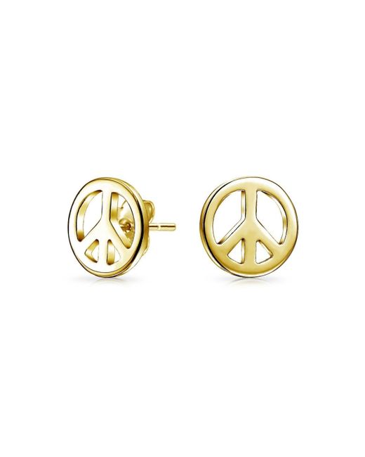 Bling Jewelry Dainty Tiny Small Round World Peace Sign Symbol Stud Earrings For Teen Plated.925 Sterling Silver