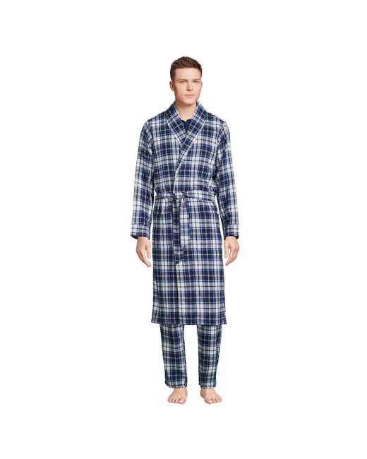 Lands' End Flannel Robe ivory plaid