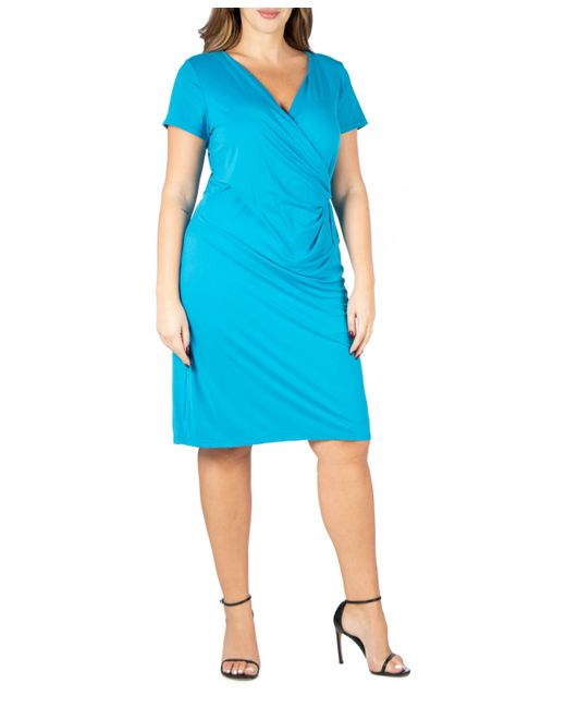 24seven Comfort Apparel Plus Short Sleeve V-neck Faux Wrap Dress