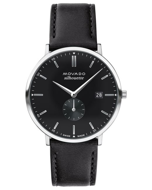 Movado Heritage Black Genuine Leather Strap Watch 40mm