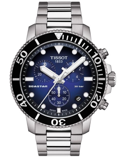 Tissot Swiss Chronograph Seastar 1000 Gray Stainless Steel Bracelet Diver Watch 45.5mm
