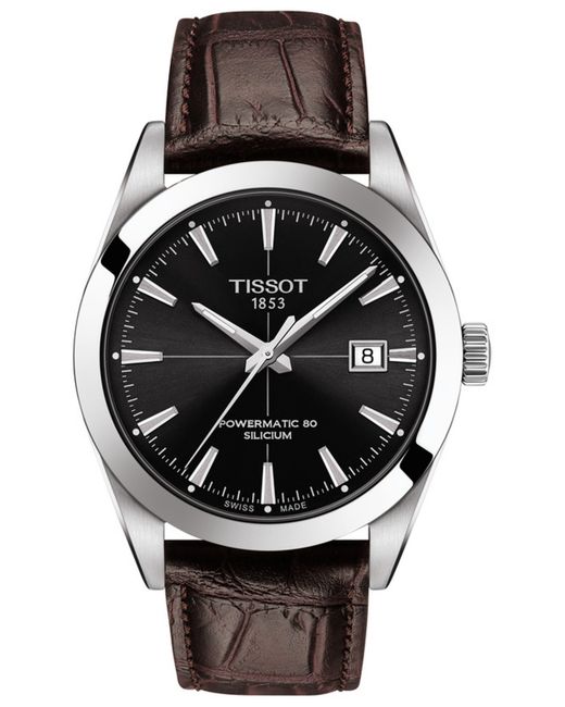 Tissot Swiss Automatic Powermatic 80 Silicium Brown Leather Strap Watch 40mm
