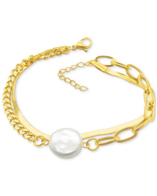 Adornia 14k Plated Freshwater Pearl 13mm Mixed Chain Bracelet