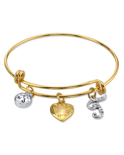 2028 14K Dipped Heart and Initial Crystal Charm Bracelet T