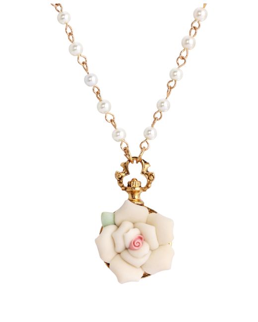 2028 Flower with Imitation Pearl Adjustable Necklace