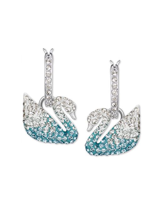 Swarovski Silver-Tone Crystal Swan Dangle Hoop Earrings