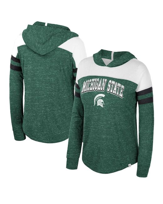 Colosseum Distressed Michigan State Spartans Speckled Block Long Sleeve Hooded T-shirt