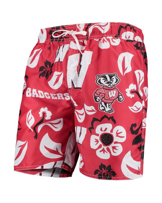Wes & Willy Wisconsin Badgers Floral Volley Swim Trunks