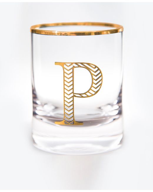 Qualia Glass Monogram Rim and Letter P Double Old Fashioned Glasses Set Of 4