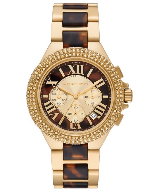 Michael Kors Camille Chronograph Gold-Tone Stainless Steel and Tortoise Acetate Bracelet Watch 43mm