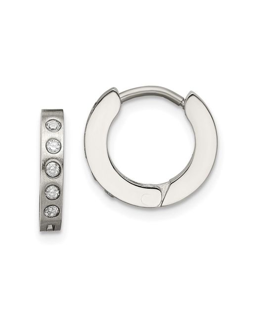 Chisel Brushed and Polished Cz Hinged Hoop Earrings