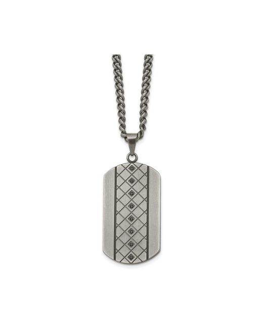 Chisel Brushed with Cz Dog Tag on a Curb Chain Necklace