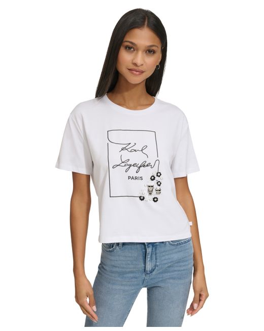 Karl Lagerfeld Embellished Logo Short-Sleeve T-Shirt