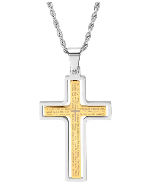 SteelTime Stainless Steel Our Father English Prayer Spinner Cross 24 Pendant Necklace Silver