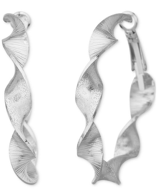 Kensie Tone Star Pattern Medium Hoop Earrings 1.7