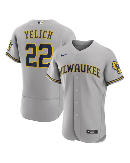 Nike Christian Yelich Milwaukee Brewers Road Authentic Player Logo Jersey