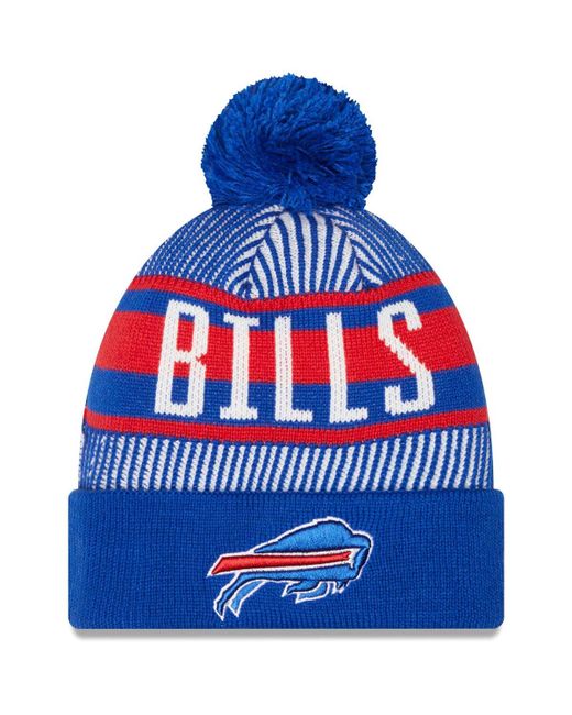 New Era Buffalo Bills Striped Cuffed Knit Hat with Pom