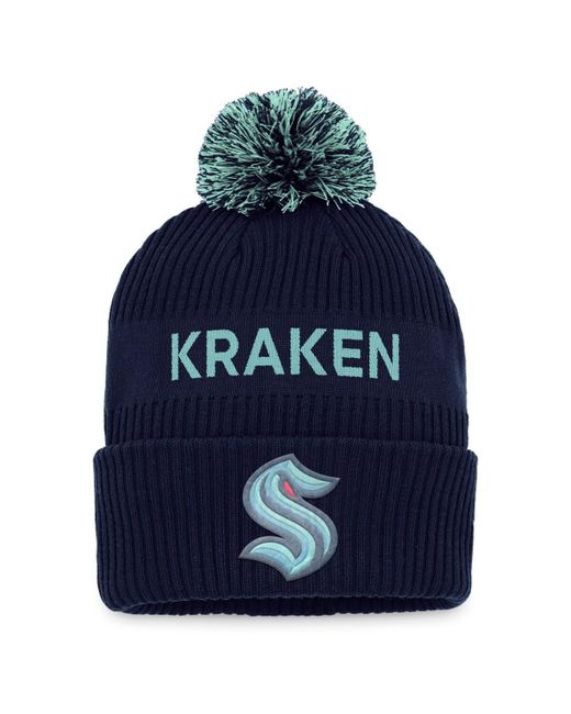 Fanatics Light Seattle Kraken 2022 Nhl Draft Authentic Pro Cuffed Knit Hat with Pom