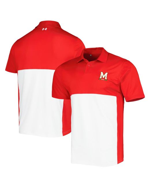 Under Armour White Maryland Terrapins Green Blocked Polo Shirt Performance