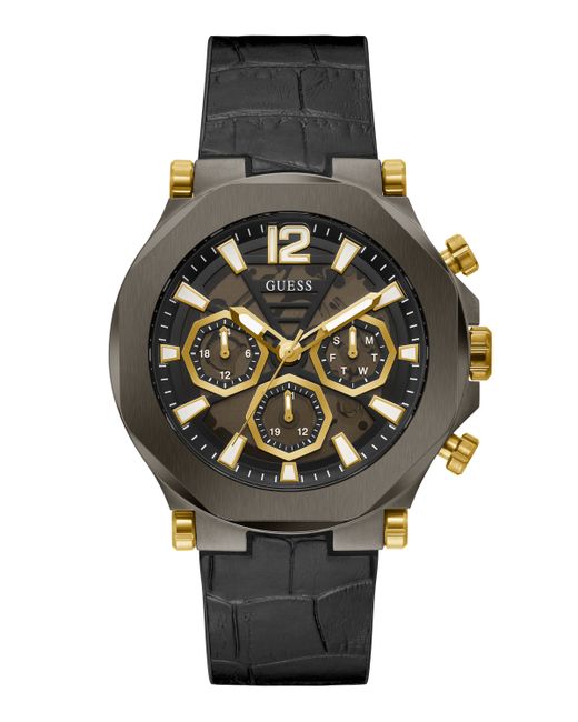Guess Multi-Function Black and Genuine Leather Silicone Watch 46mm