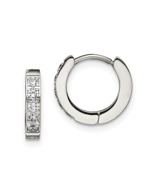 Chisel Polished with Cz Hinged Hoop Earrings