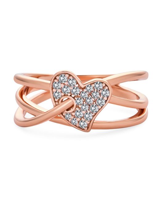 Bling Jewelry Romantic Pave Cz Accent Cubic Zirconia Crossover Intertwined Infinity Heart Promise Ring For Gold Plated 925 Sterling Silver