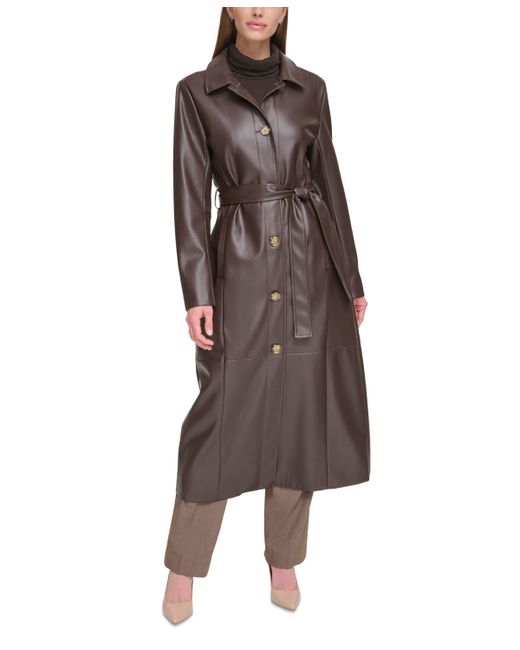 Calvin Klein Belted Faux-Leather Trench Coat