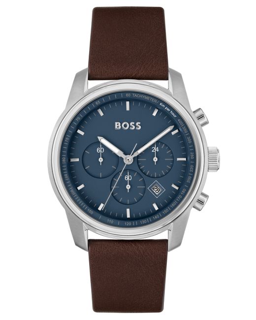 Boss Trace Genuine Leather Strap Watch 44mm