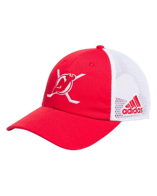Adidas White New Jersey Devils Cross Sticks Trucker Adjustable Hat