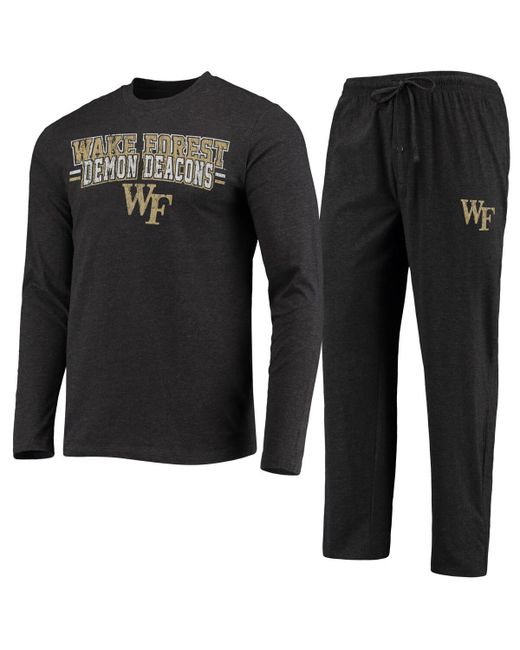 Concepts Sport Heathered Charcoal Distressed Wake Forest Demon Deacons Meter Long Sleeve T-shirt and Pants Sleep Set C