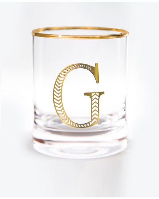 Qualia Glass Monogram Rim and Letter G Double Old Fashioned Glasses Set Of 4