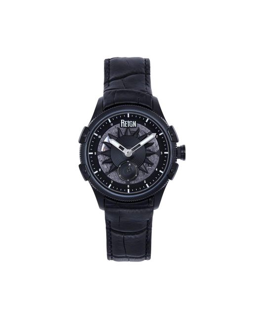 Reign Solstice Automatic Semi-Skeleton Leather Strap Watch