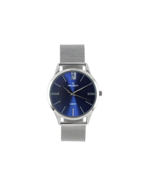 Peugeot 40mm Blue Dial Slim Case Stainless Steel Mesh Watch