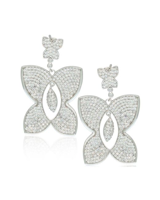 Suzy Levian New York Suzy Levian Sterling Silver Cubic Zirconia Magnificent Pave Butterfly Drop Dangle Earrings