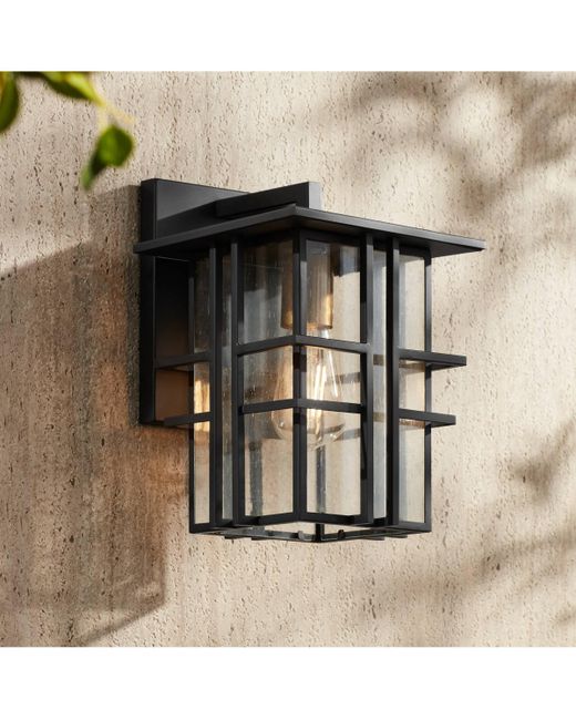 Possini Euro Design Arley Modern Outdoor Wall Light Fixture Geometric Frame 12 Seedy Glass for Exterior Barn Deck House Porch Yard Patio Outside Garage Front Door