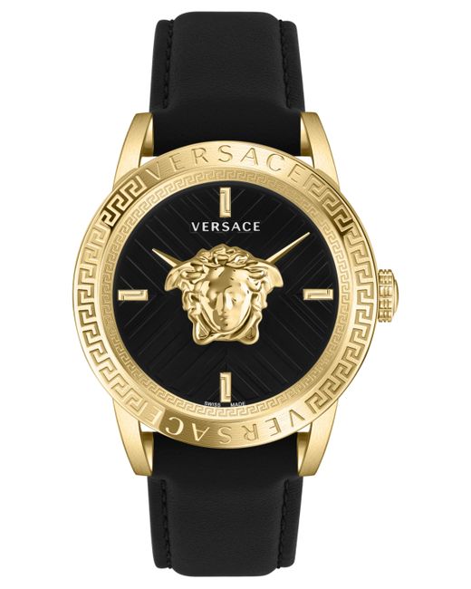 Versace Swiss V-Code Black Leather Strap Watch 43mm