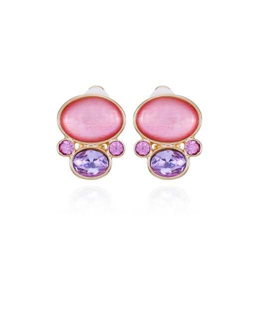 T Tahari Tone Lilac Violet and Pink Glass Stone Clip-On Stud Earrings