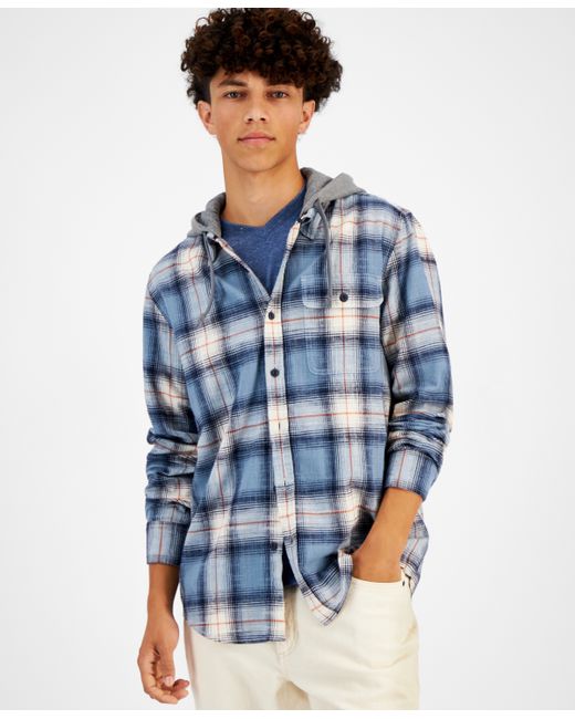 Sun + Stone Andrew Plaid Hooded Flannel Shirt Created for