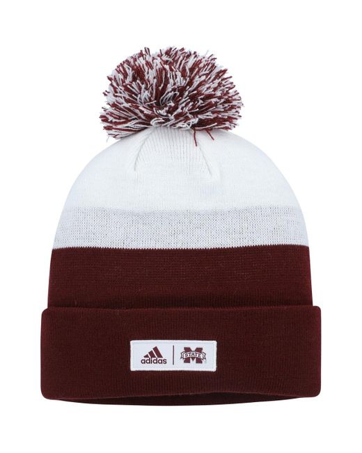 Adidas and Mississippi State Bulldogs Colorblock Cuffed Knit Hat with Pom