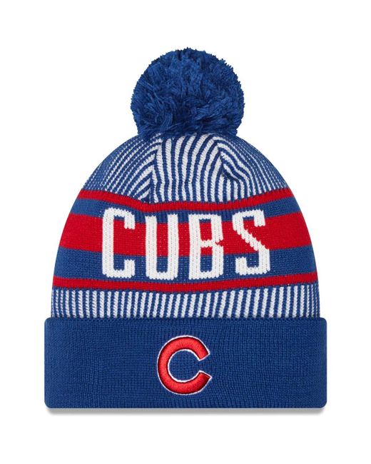 New Era Chicago Cubs Striped Cuffed Knit Hat with Pom