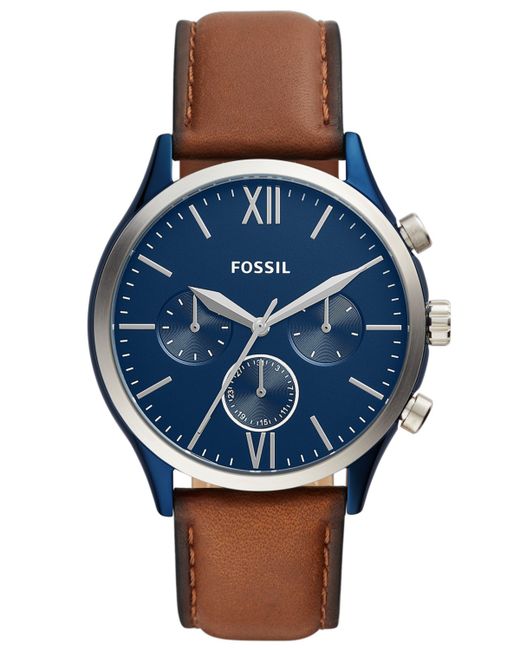 Fossil Fenmore Multifunction Blue Leather Watch 44mm