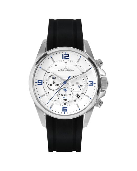 Jacques Lemans Liverpool Watch with Silicone Solid Leather Strap Chronograph