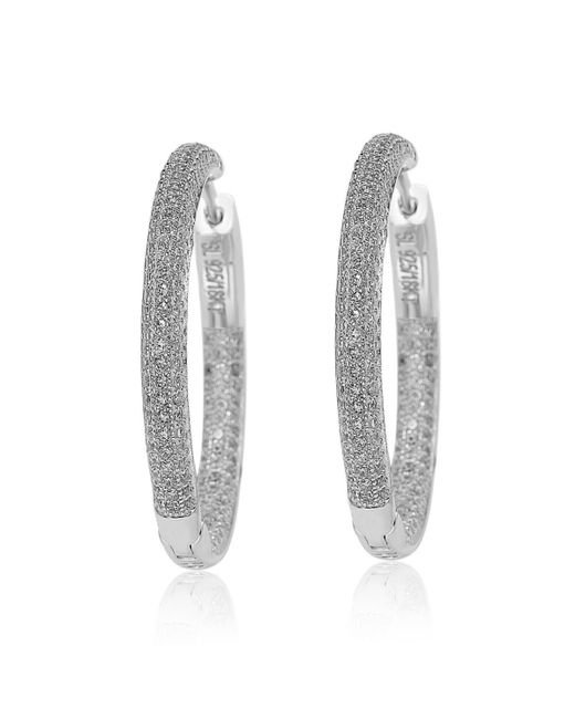 Suzy Levian New York Suzy Levian Sterling Silver Cubic Zirconia Pave Round Classic Hoop Earrings
