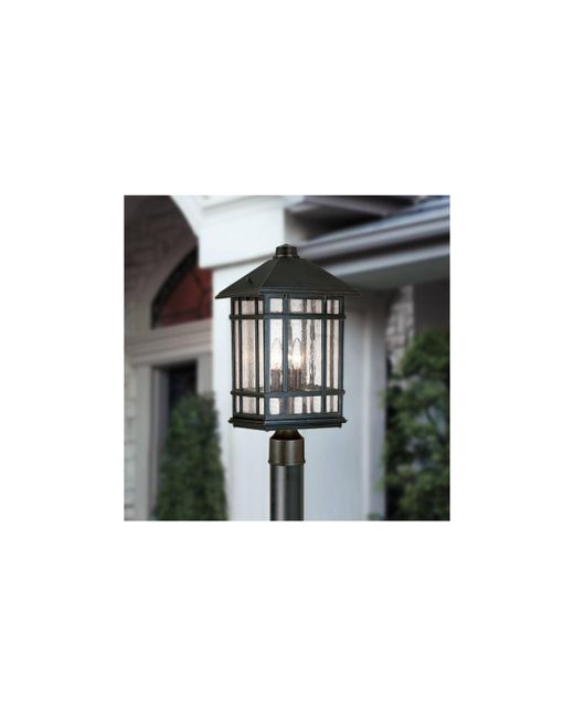 Kathy Ireland Sierra Craftsman Art Deco Outdoor Post Light Rubbed Bronze 18 Frosted Seeded Glass Panels for Exterior House Porch Patio Outside Deck Garage Yard Gar