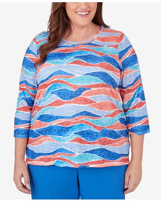 Alfred Dunner Plus Neptune Beach Crew Neck Wave Top