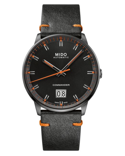 Mido Swiss Automatic Commander Big Date Leather Strap Watch 42mm