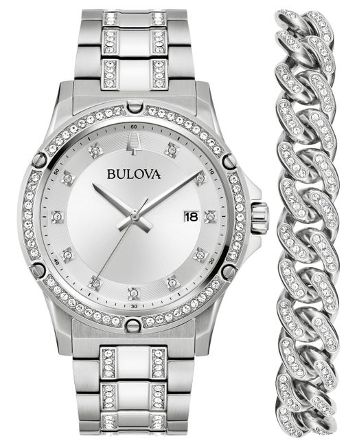 Bulova Crystal Stainless Steel Bracelet Watch 42mm Gift Set