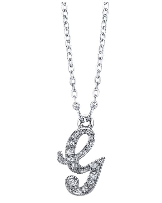 2028 Silver-Tone Crystal Initial Necklace 16 Adjustable G