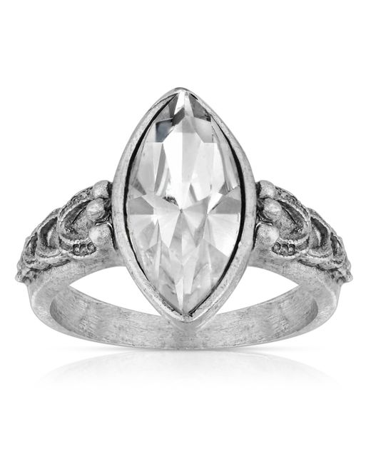 2028 Pewter Diamond Shaped Crystal Ring